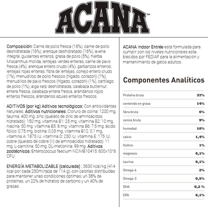 Pienso ACANA Indoor Entrée para gatos adultos de interior con pollo arenque avena sin colorantes