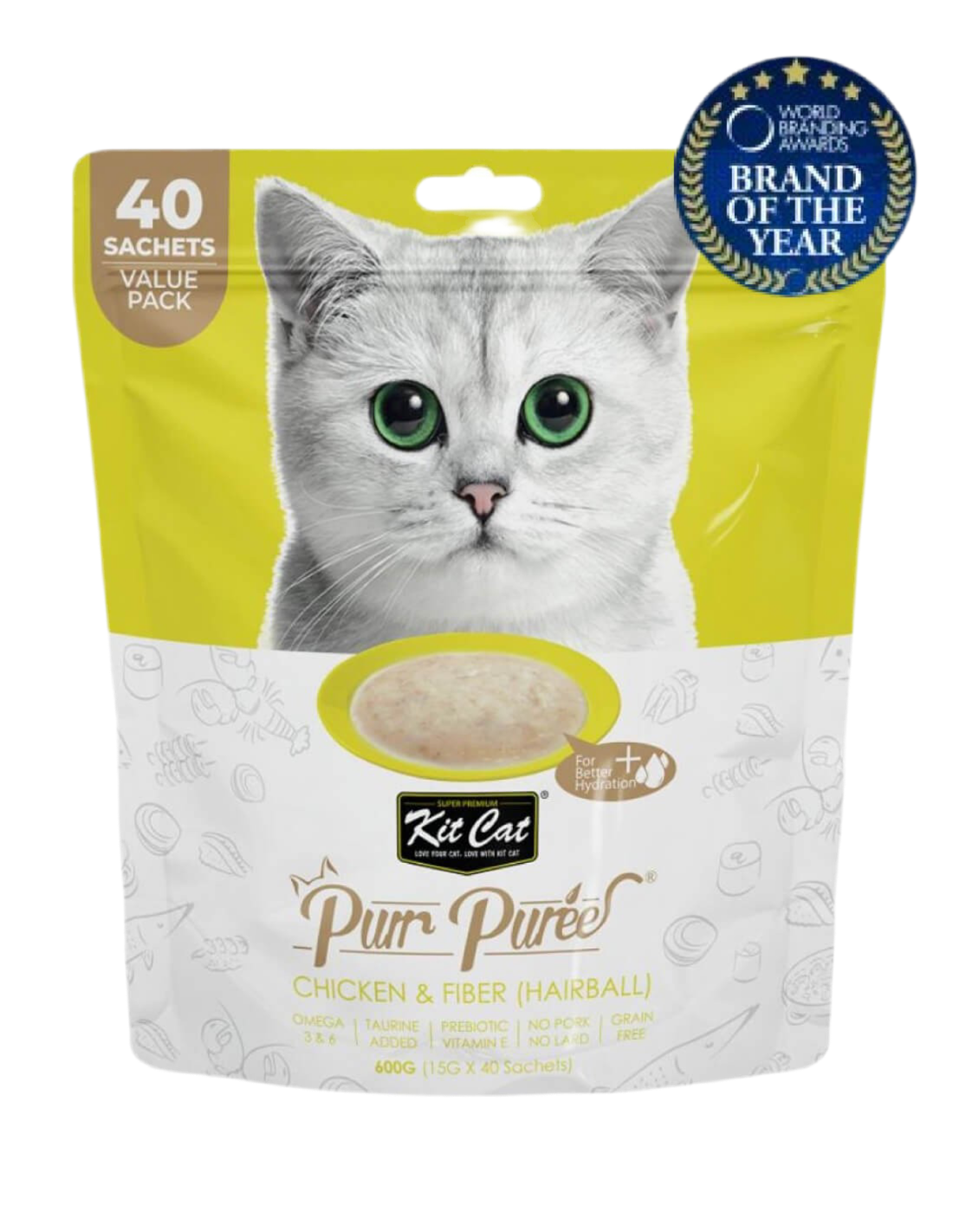 KIT CAT | PurrPuree Value Pack Pollo y Fibra 40x15g - Control Bolas de Pelo