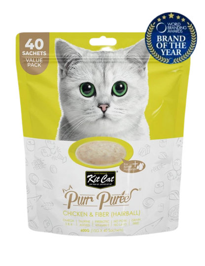 KIT CAT | PurrPuree Value Pack Pollo y Fibra 40x15g - Control Bolas de Pelo