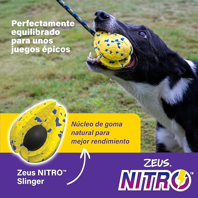 Zeus Nitro | Pelota con Cuerda Ligera y Resistente con núcleo de Goma para Perros 9,2 cm