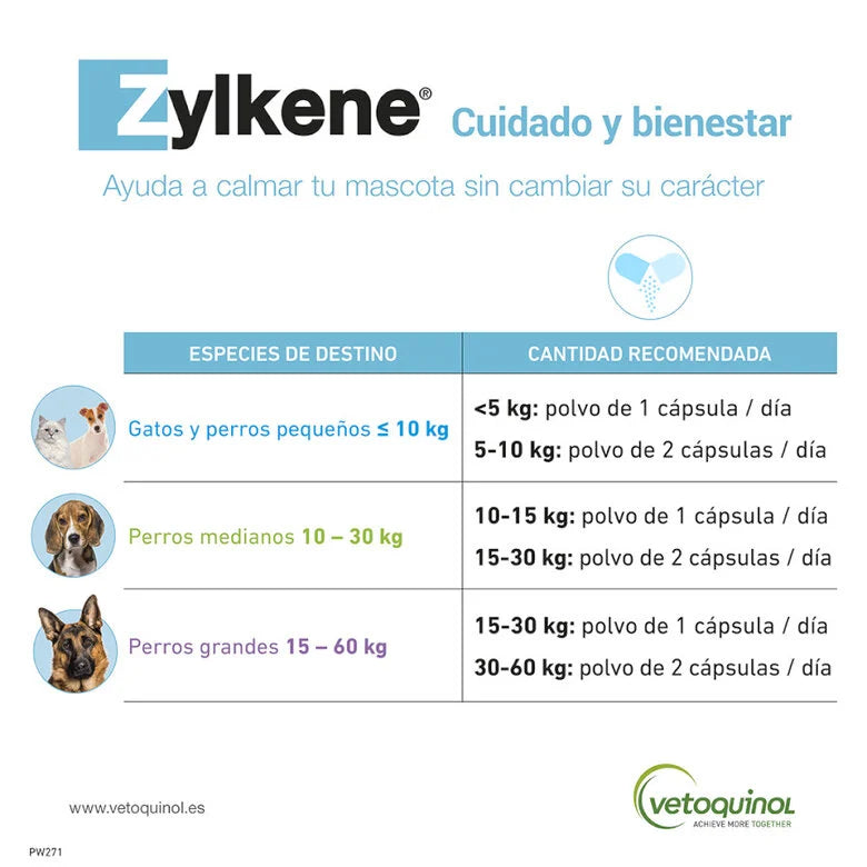 Zylkene | Tranquilizante natural para gatos y perros <10kg (30capsulasx75mg)