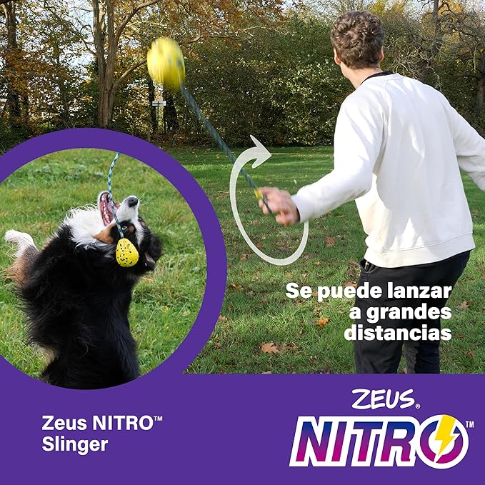 Zeus Nitro | Pelota con Cuerda Ligera y Resistente con núcleo de Goma para Perros 9,2 cm