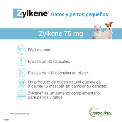 Zylkene | Tranquilizante natural para gatos y perros <10kg (30capsulasx75mg)