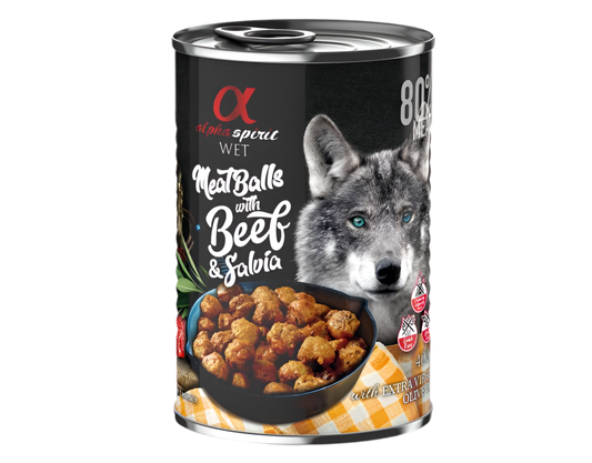 Albóndigas húmedas Alpha Spirit con buey y salvia para perros adultos