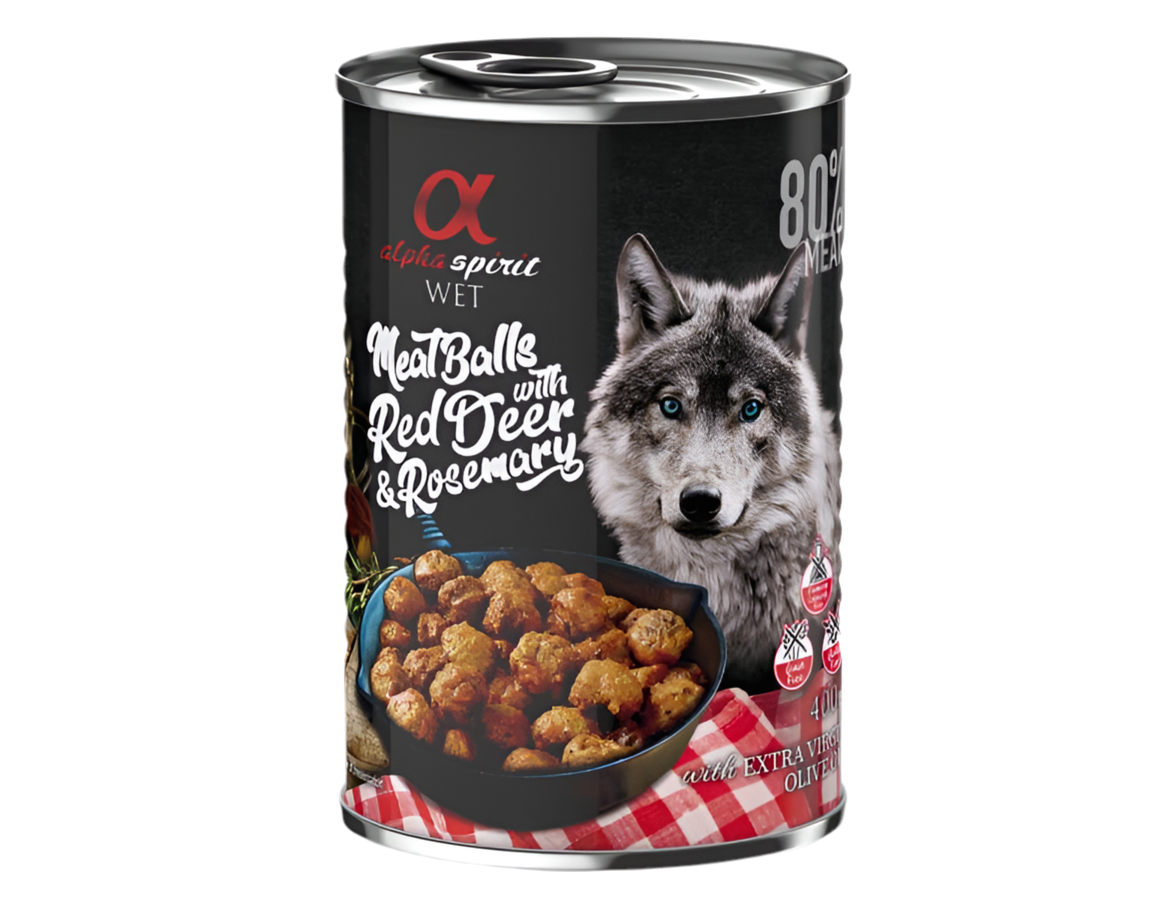 Albóndigas húmedas Alpha Spirit de venado y romero para perros adultos