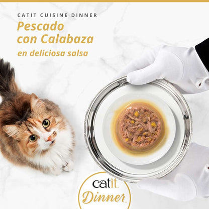 Alimento húmedo completo para gatos Catit Dinner pescado con calabaza