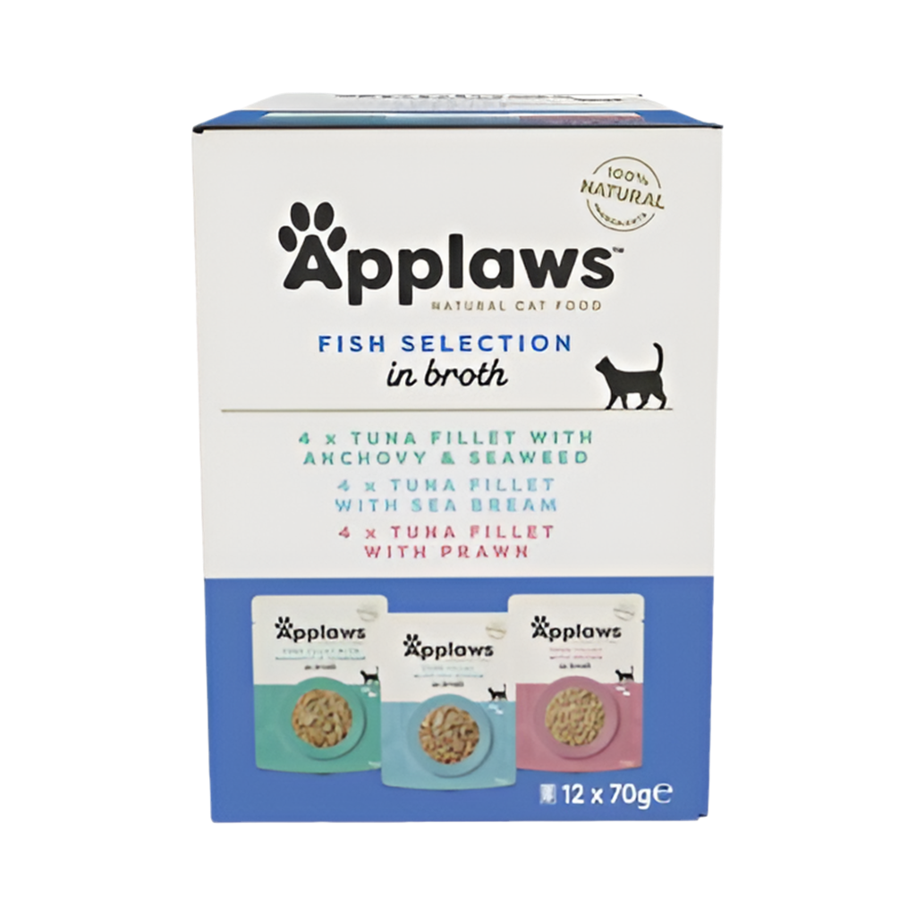 Applaws Multipack Pouch Pescado en Caldo 12x70g, alimento húmedo natural para gatos