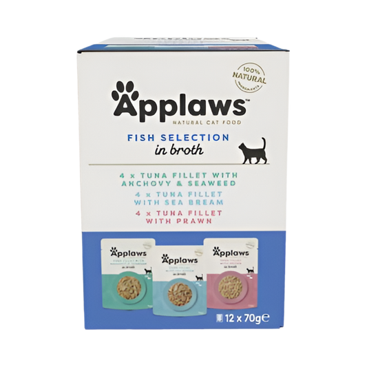 Applaws Multipack Pouch Pescado en Caldo 12x70g, alimento húmedo natural para gatos