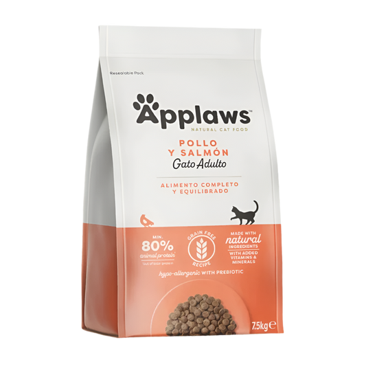 Applaws pienso para gatos adultos de pollo y salmón sin cereales, saco de 7,5 kg
