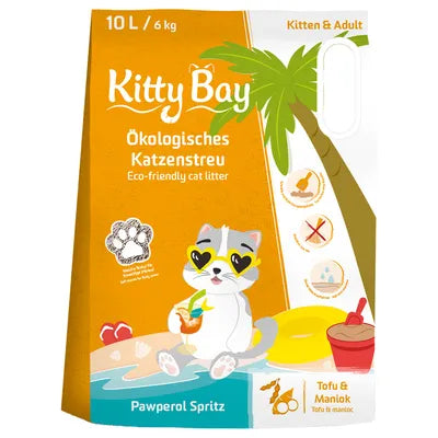 Arena KittyBay Pawperol Spritz de tofu y yuca para gatos 10 litros.