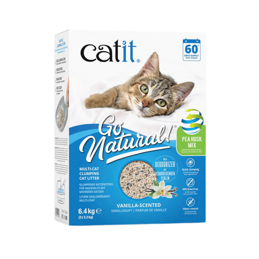 Arena vegetal aglomerante Catit Go Natural hecha con cáscara de guisante reciclada