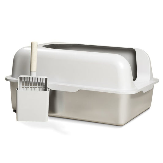 Arenero de acero inoxidable para gatos con tapa y pala incluida