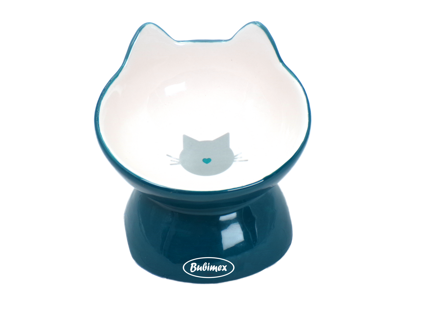 Azul Plato inclinado de cerámica con forma de gato Bubimex en colores naranja, azul y verde