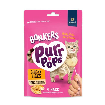 BONKERS Purr Pops Chicky Licks snack de pollo liofilizado para gatos 4 unidades
