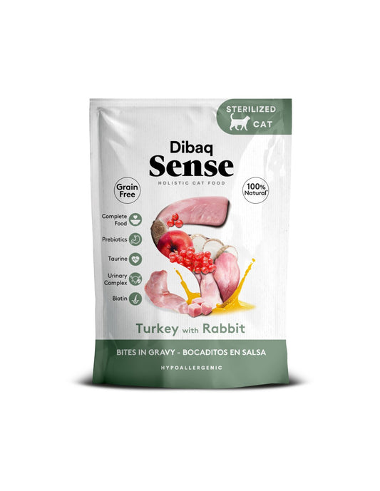 Bocaditos en salsa de pavo y conejo Dibaq Sense servidos en un cuenco