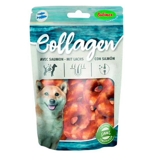 Bubimex Collagen aritos de salmón con colágeno snack crujiente para perros
