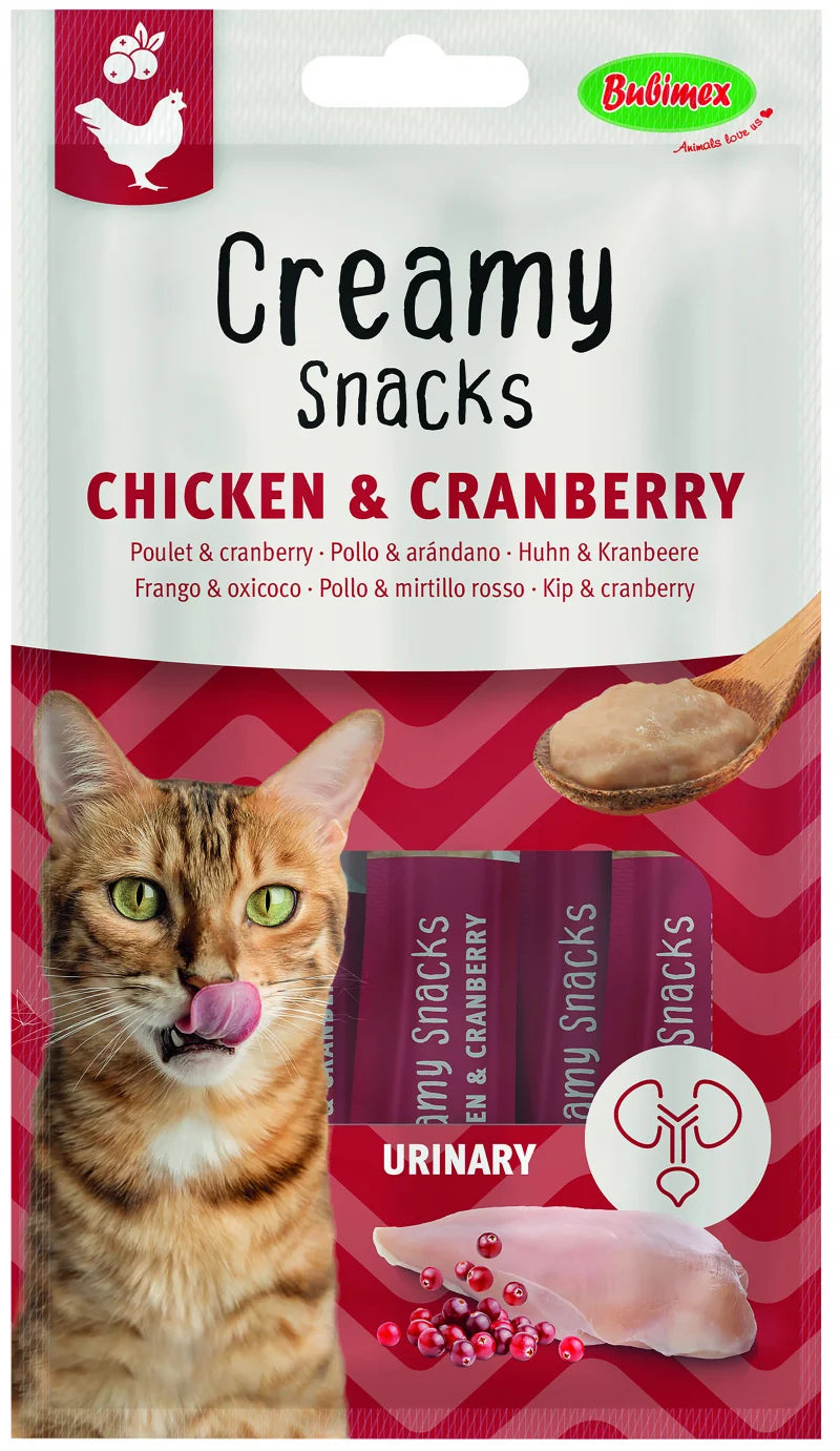 Bubimex Creamy Snacks Urinary pollo y arándanos snacks cremosos para gatos