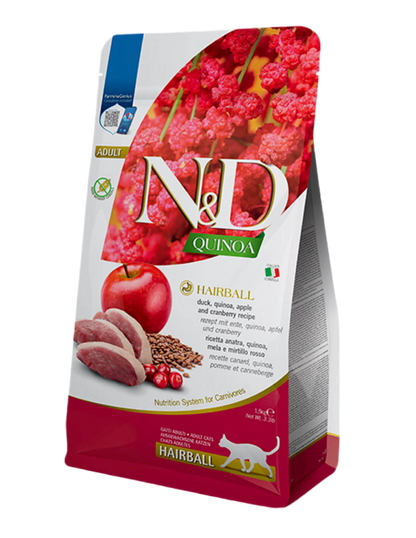 FARMINA | N&D Quinoa Hairball - Pato y Arándanos (1,5kg)