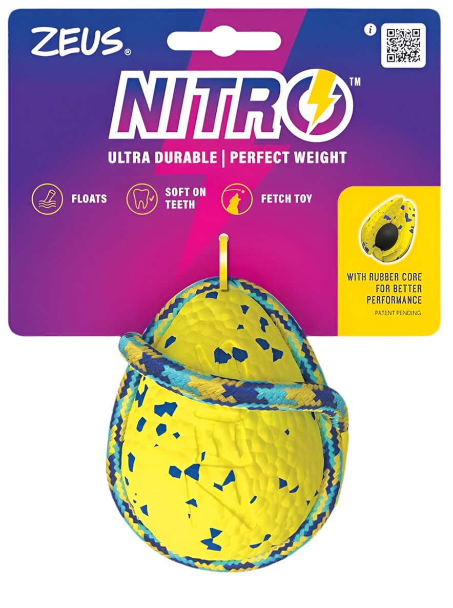 Zeus Nitro | Pelota con Cuerda Ligera y Resistente con núcleo de Goma para Perros 9,2 cm