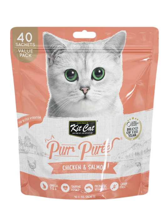 Kit Cat | PurrPuree Value Pack - Pollo y Salmón (40 sobres x 15g)