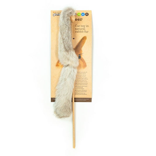 Caña Gloria Niemeyeer para gatos con gusano de pelo natural de conejo