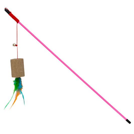 Caña para gatos con papel corrugado y plumas