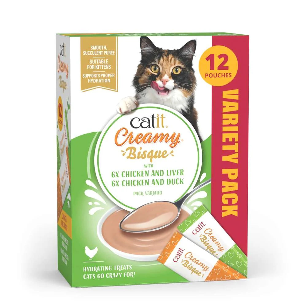 Caja de Catit Creamy Bisque Multipack de Pollo con 12 sobres de 40 g para gatos