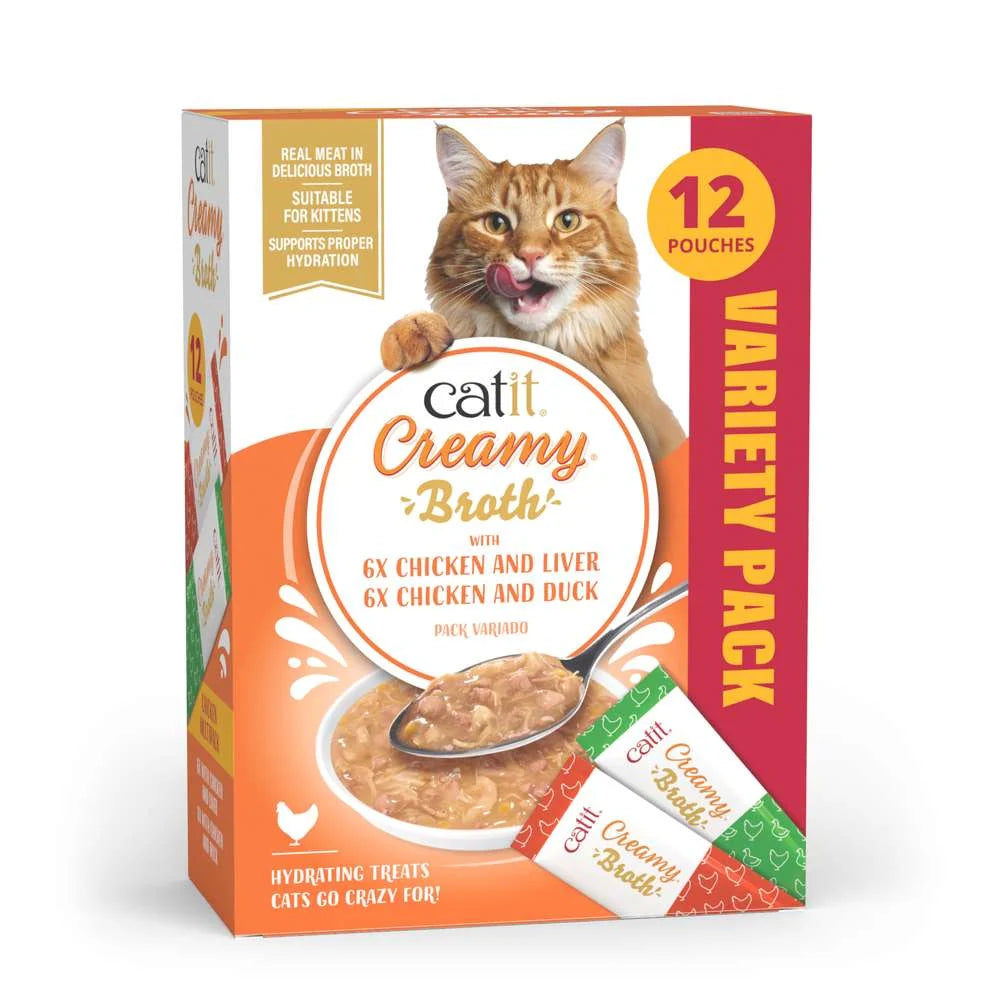 Caja de Catit Creamy Broth Multipack de Pollo con 12 sobres de 40 g para gatos