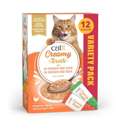 Caja de Catit Creamy Broth Multipack de Pollo con 12 sobres de 40 g para gatos