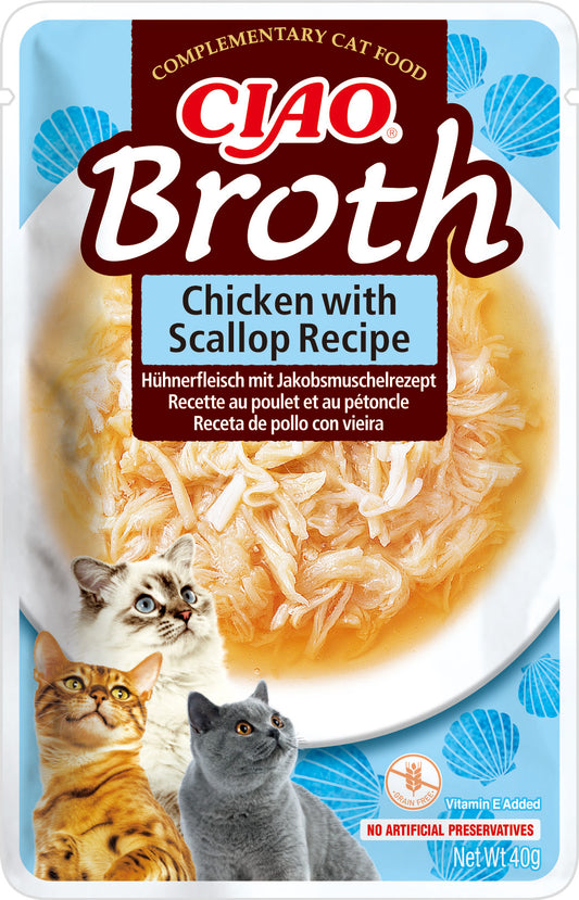 Caldo hidratante Inaba Broth de pollo con vieira para gatos