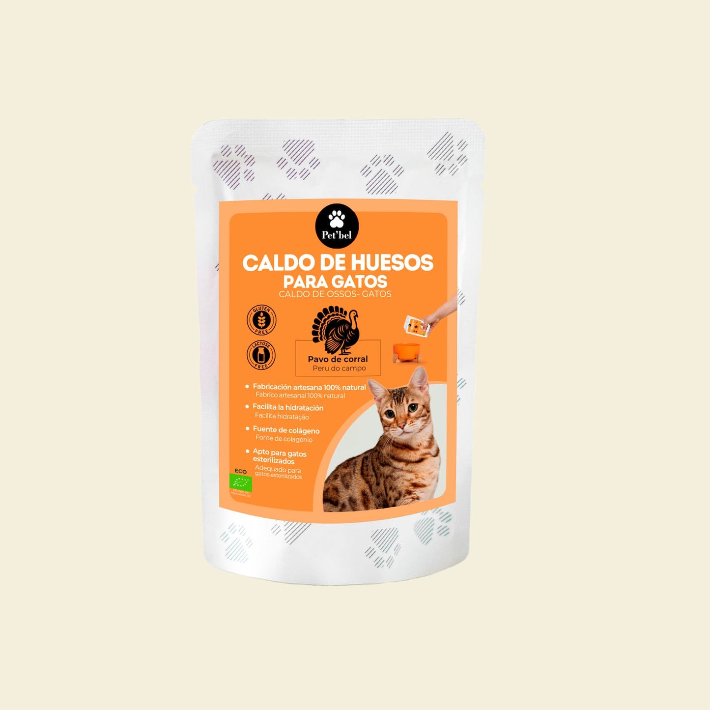 Caldo natural ecológico de huesos de pavo Petbel para perros y gatos, fuente de colágeno y minerales.