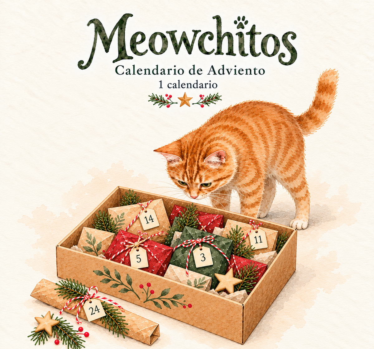 Calendario adviento 2026 gato con 24 regalitos