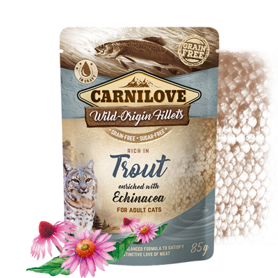Carnilove pouch para gatos con trucha y equinácea, comida húmeda natural sin cereales
