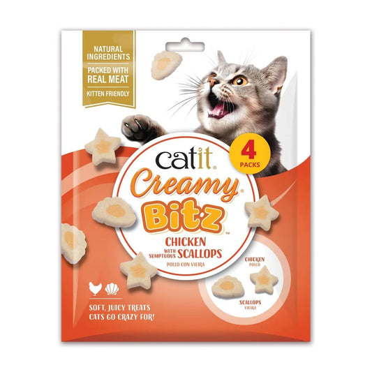 Catit Creamy Bitz Pollo con Vieira para gatos snack blando con relleno cremoso de vieira