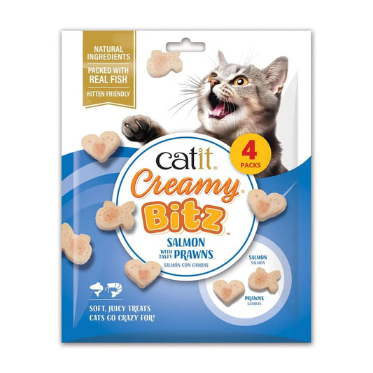 Catit Creamy Bitz Salmón con Gambas para gatos snack blando con relleno cremoso de gamba