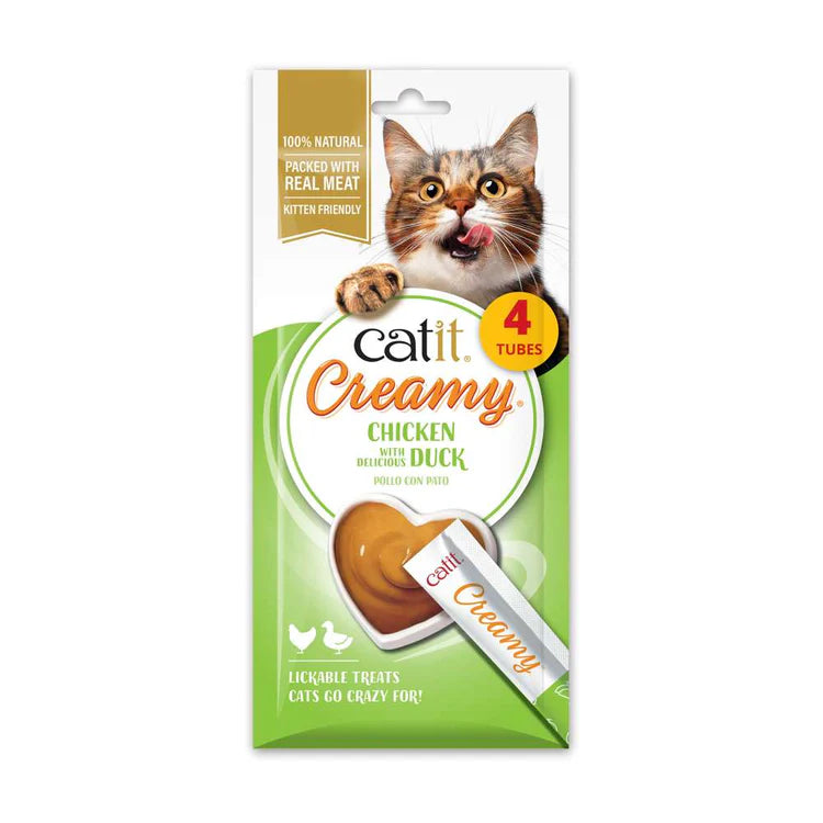 Catit Creamy Pollo con Pato snack líquido hidratante para gatos pack 4 tubos