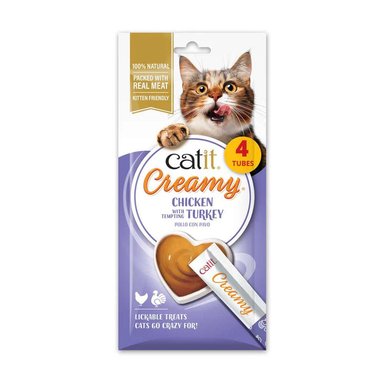 Catit Creamy Pollo con Pavo snack líquido hidratante para gatos pack 4 tubos