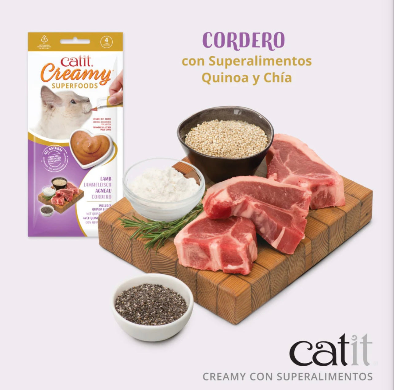 Catit Creamy superalimentos pollo cordero salmón atún