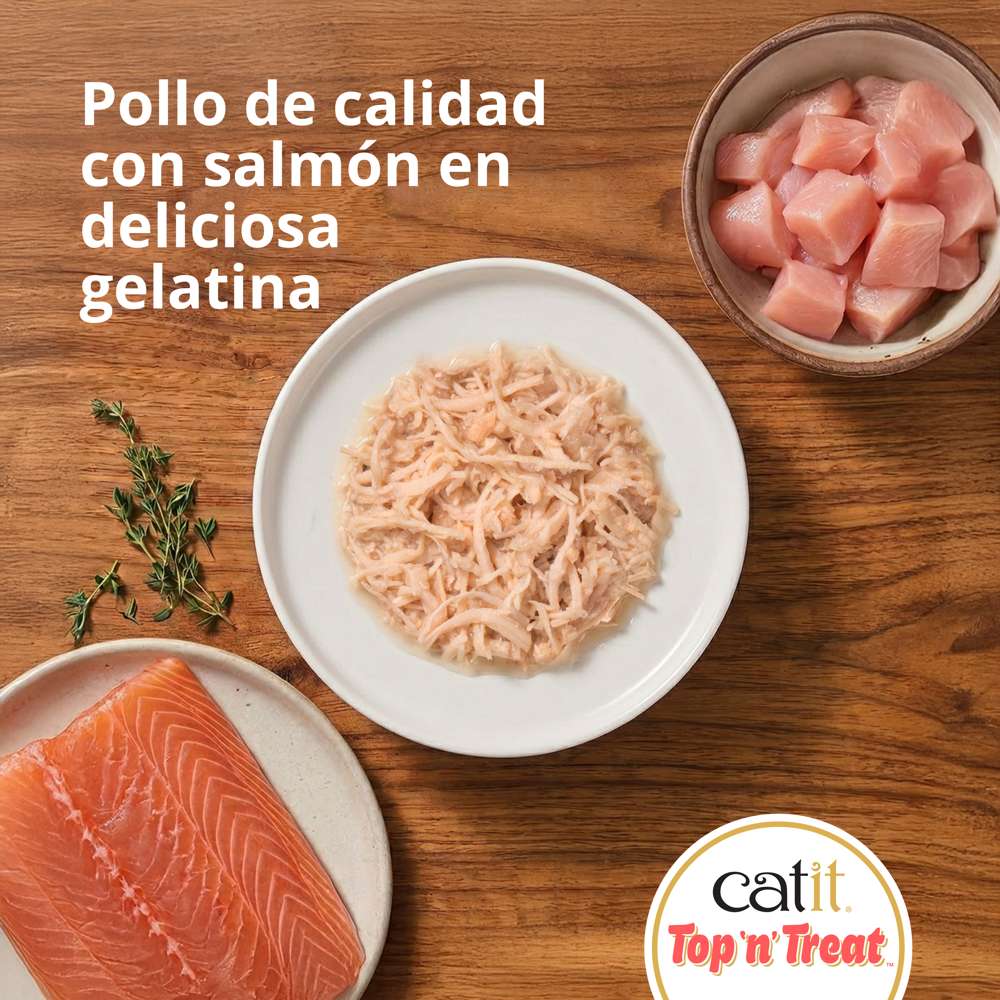 Catit Top N Treat Pollo con Salmón en gelatina para gatos