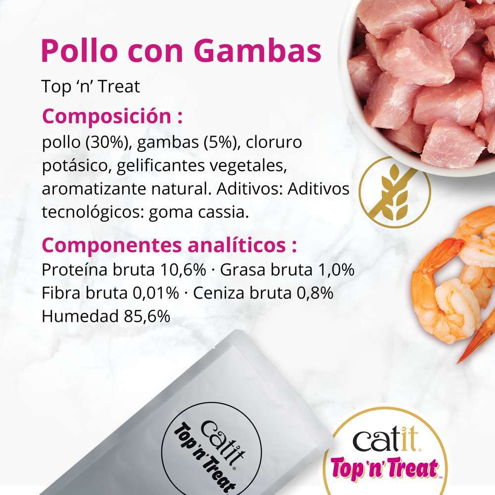Catit Top N Treat Pollo y Gambas pack de 3 bolsitas de 60g