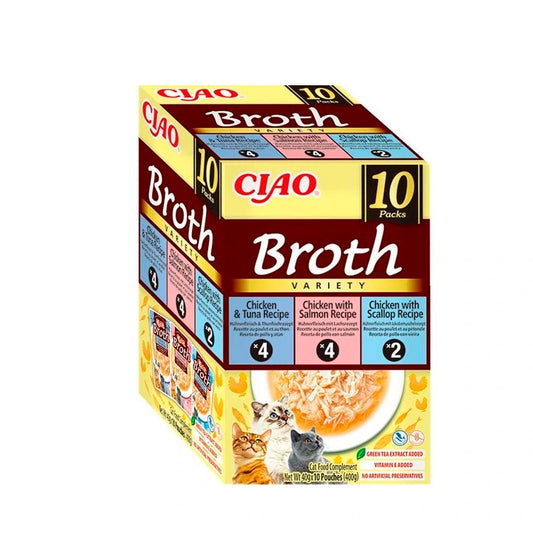 Churu Ciao Broth multipack con pollo, atún, salmón y vieiras en sobres de 40 g