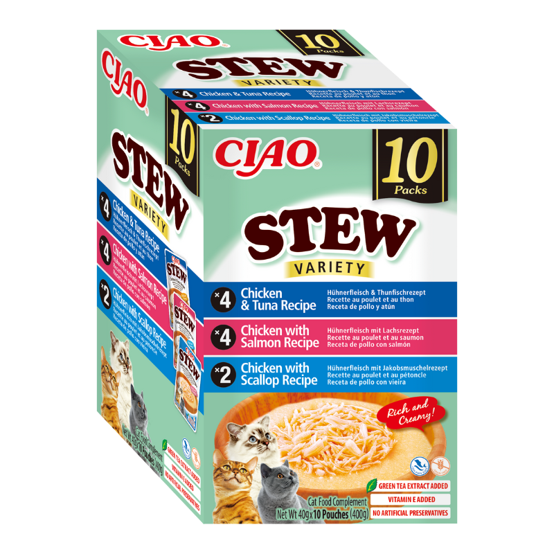 Churu Ciao Stew multipack con pollo, atún, salmón y vieiras en sobres de 40 g