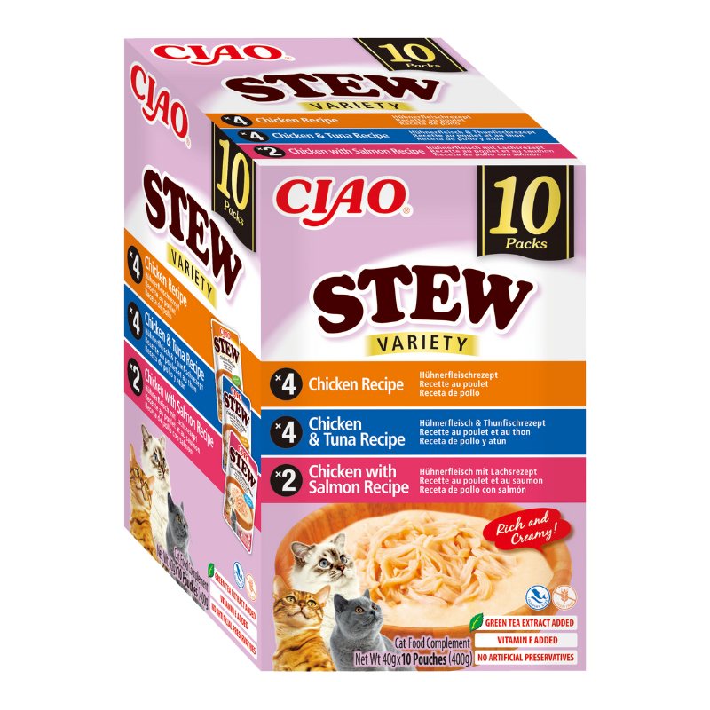Churu Ciao Stew multipack pollo, atún y salmón en sobres de 40 g para gatos