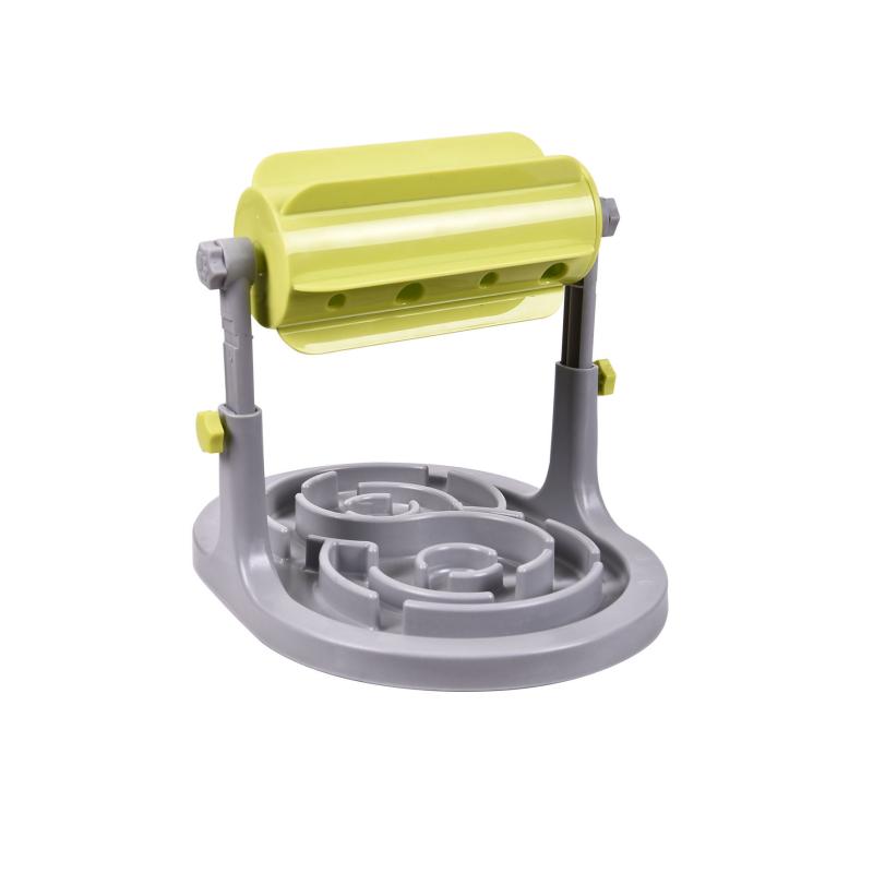 Comedero interactivo Bubimex con tambor giratorio y laberinto, juguete de inteligencia y slow feeder para gatos y perros.