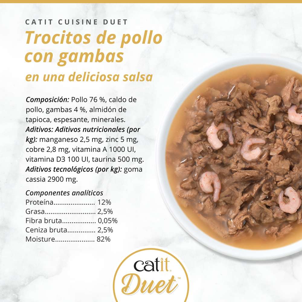 Comida húmeda gato pollo y gambas