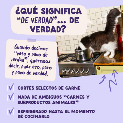 Comida húmeda natural de pato para gatos