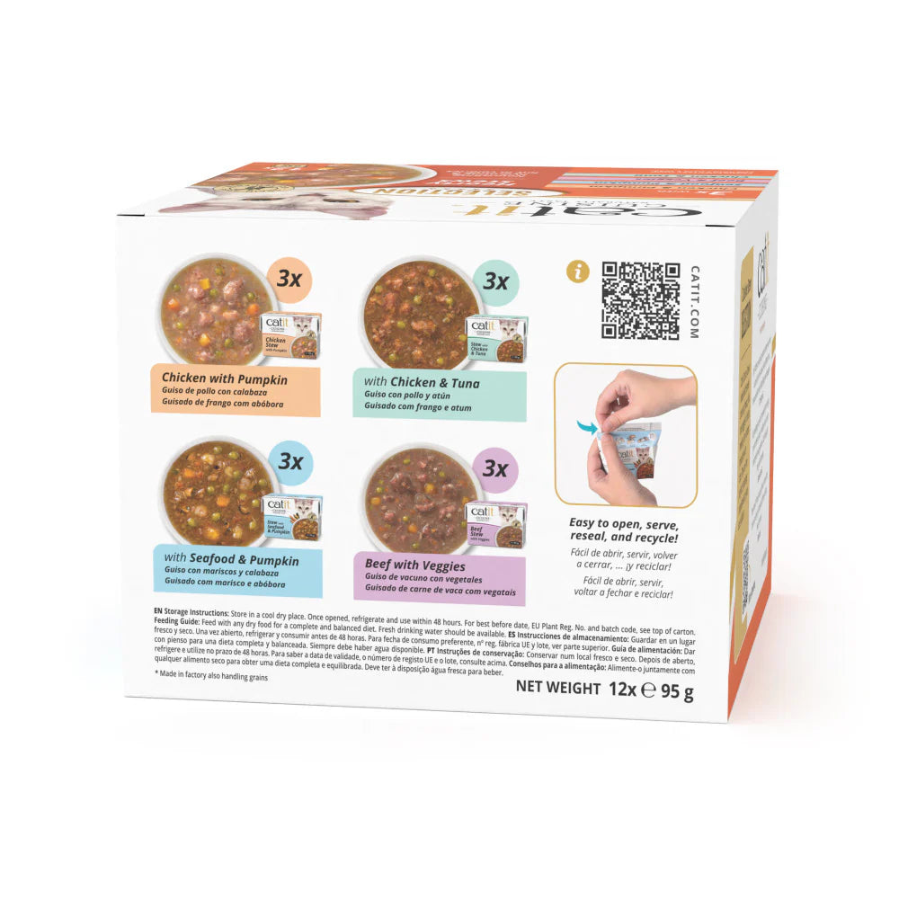 Comida húmeda tipo guiso para gatos pack variado con verduras y caldo