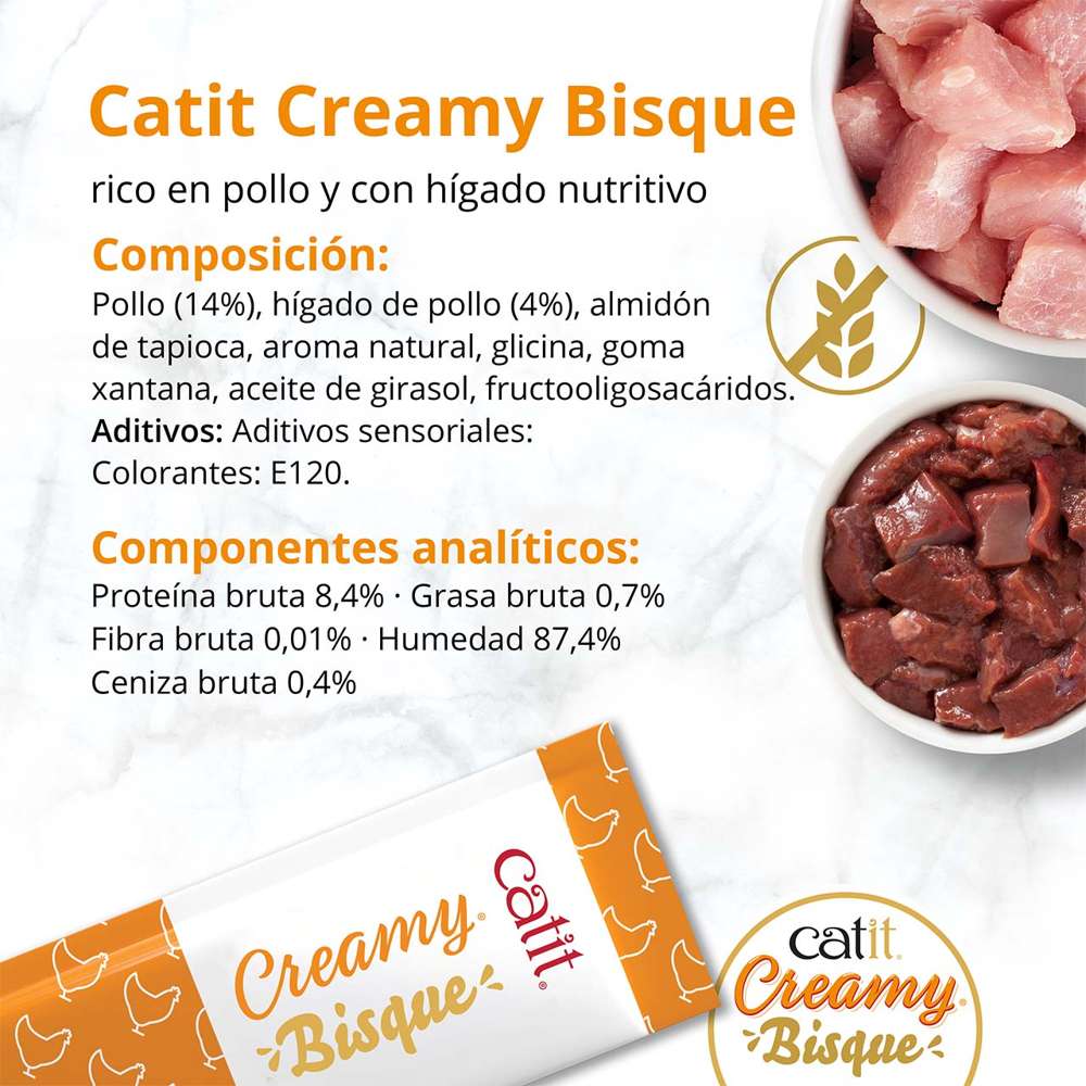 Composición y componentes analíticos de Catit Creamy Bisque Pollo e Hígado