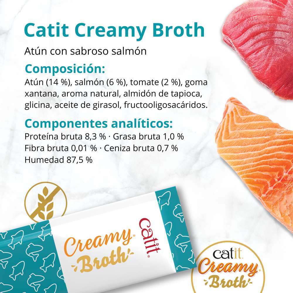 Composición y componentes analíticos de Catit Creamy Broth Atún y Salmón