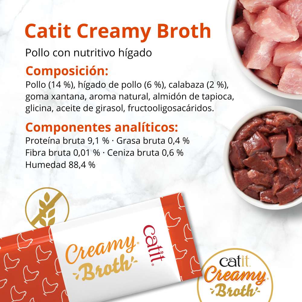 Composición y componentes analíticos de Catit Creamy Broth Pollo e Hígado